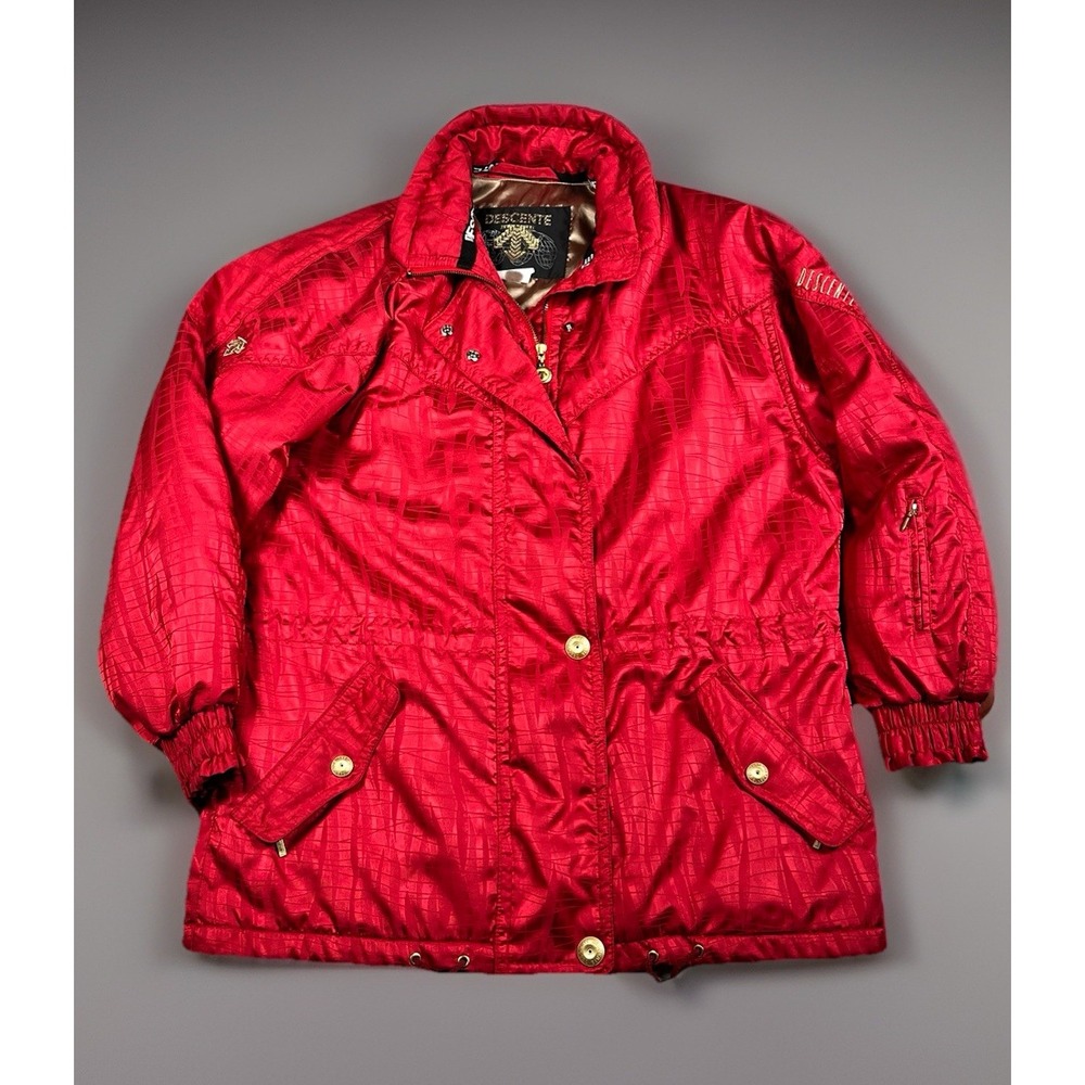 VTG 1995 Descente Winter Puffer Jacket Women 10 Embroidered Gold/Red Ski 90s-EUC
